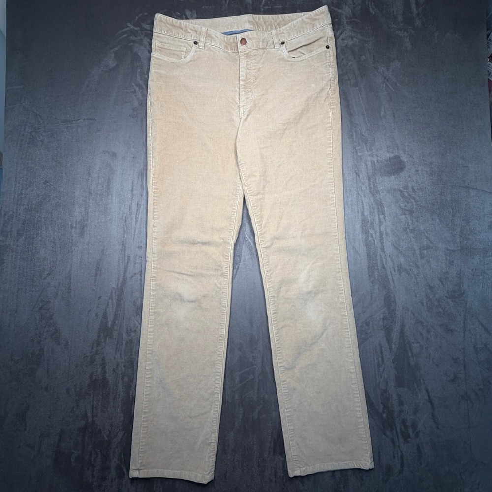 L.L. Bean Corduroy Pants Women 12 Tan Favorite Fit Straight Leg Stretch Beige